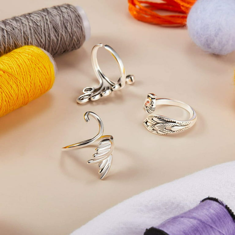 6 Pieces Adjustable Knitting Crochet Loop Ring Knitting Accessories Braided Knitting  Ring Yarn Guide Finger Holder Open Finger Ring for Mother Grandma  Thanksgiving Presents 3 Styles (Silver)