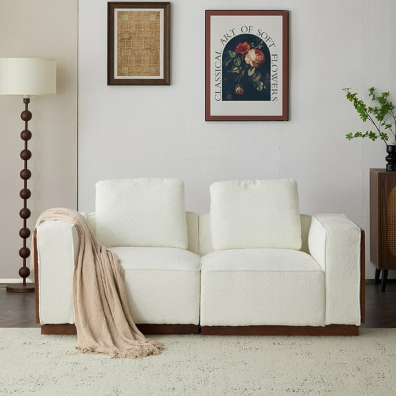 GDF Studio Modern 2-Seater Modular Sofa with Boucle Upholstery, Rubberwood Frame, Beige & Brown