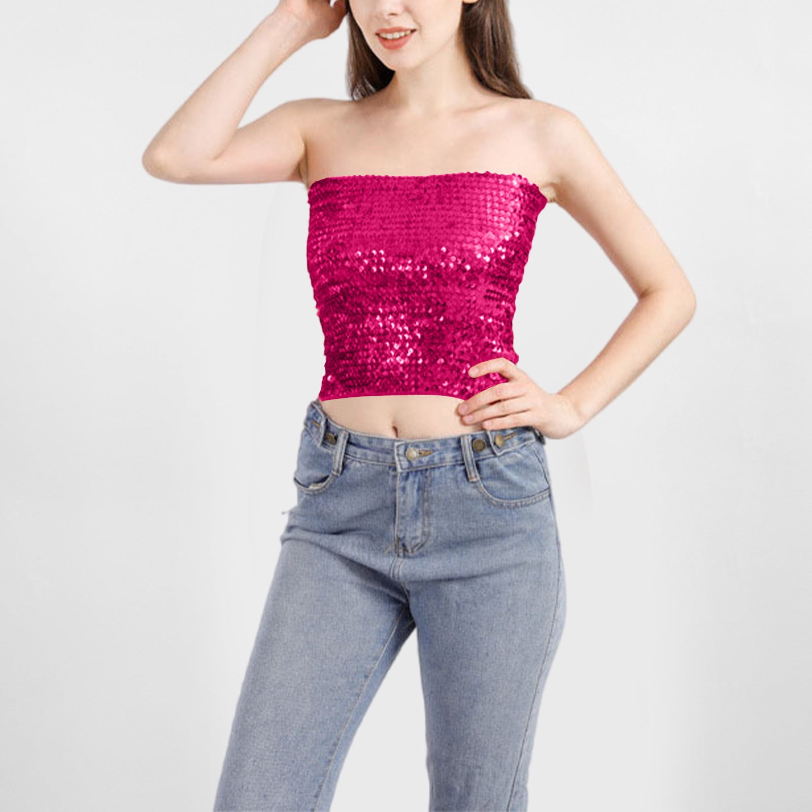 AherBiu Sequin Tube Tops for Women Sparkly Dancing Club Wear