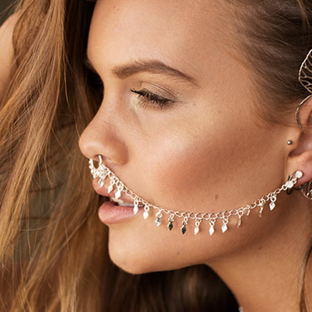 unbranded Aretes De Clip Oreja A Nariz En Aleación Plateada Con Borla Única Para Fiestas Y Eventos