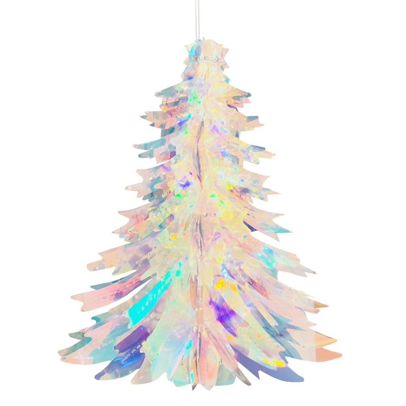  2Pcs Hanging Iridescent Christmas Tree Tissue Paper Flowers  Decorative,Foil Tissue Paper Flowers Ornaments for Christmas ,Snow Theme  Party Home Wall Decoration : Home & Kitchen