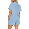 thumbnail image 5 of Muscularfit Running Matching Sets Women Activewear Sets Pullover Gym Sets Woman Sets Full Length Blue Crew Neck Short Sleeve Womens Shorts Set,S, 5 of 6