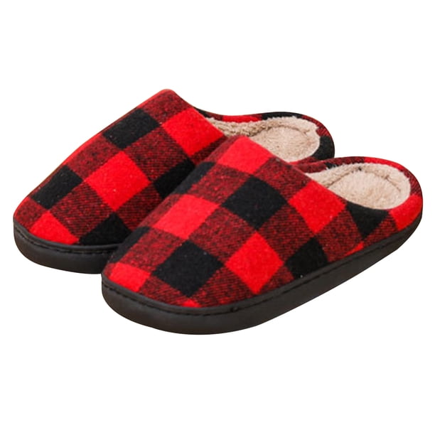 Zapatillas de casa de felpa para hombre y mujer zapatillas antideslizantes de alce lindas zapatillas de tablero de ajedrez