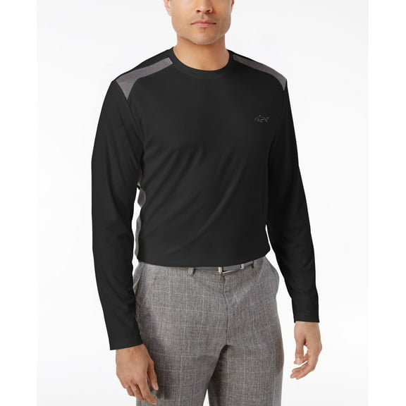 Greg Norman For Tasso Elba Mens Pieced Performance Long Sleeve T-Shirt Deep Black S