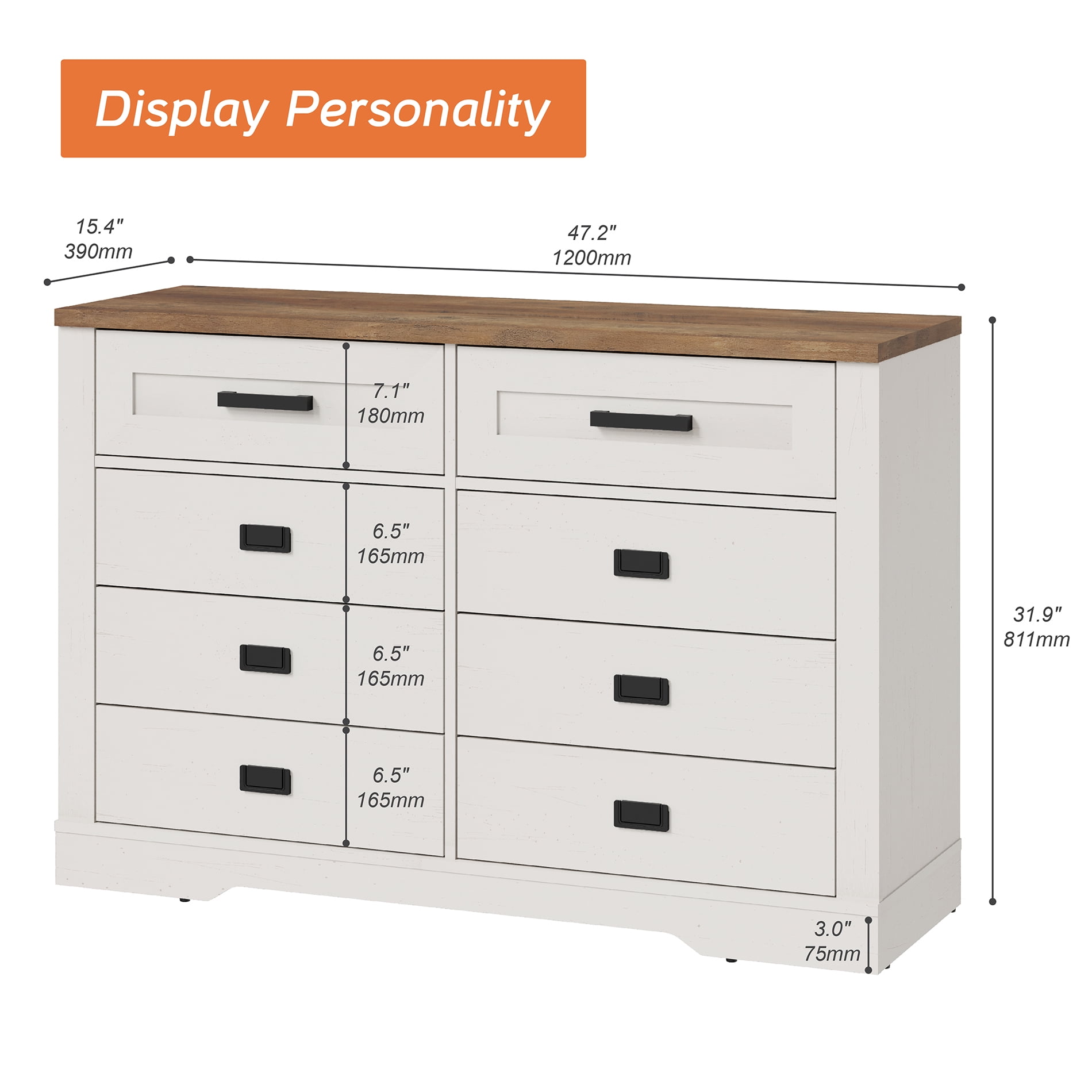 WAMPAT 16 Drawers Dresser Chests for Bedroom,Rustic Tall Chset of Drawers,Dressers Organizer for Bedroom, Living Room,Hallway, Antique White