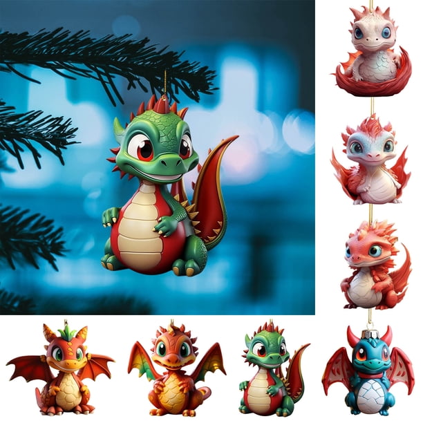 mfyjkho Adorno navideño de acrílico con diseño de dinosaurio, colgante plano para decoración navideña, 8 cm
