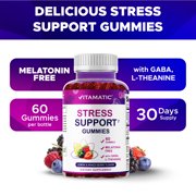 (2 pack) Vitamatic Stress Relief Gummies with GABA, L-Theanine, Lemon Balm – Lemon & Mixed Berry Flavor – 60 Gummies – Vegan, Non-GMO, Gluten-Free