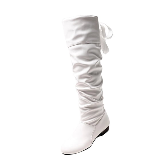 Over The Knee Boots for Women Slouchy Round Toe Low Flat Heel Lace Up Tall Booties 36