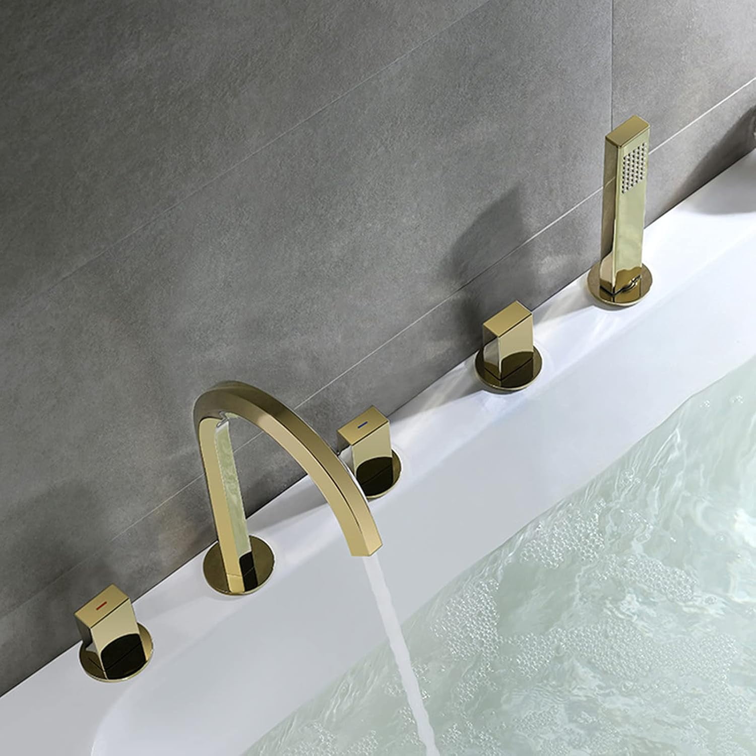 Five-Piece Bathtub Faucet Bathroom Basin Faucet, Washbasin Hot and Cold Water Mixer Tap, Copper Split Type Bathtub Shower Faucet Set, Electroplating,A