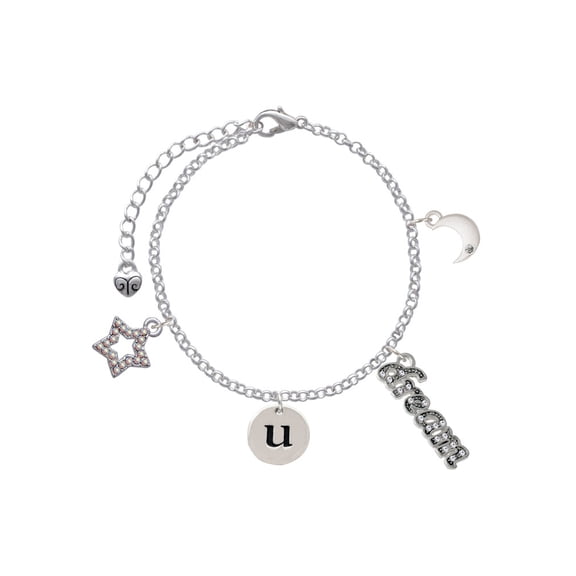 Delight Jewelry Silvertone Disc 1/2'' Initial - u - Silvertone Dream Big Charm Bracelet, 7.5 2" Extender