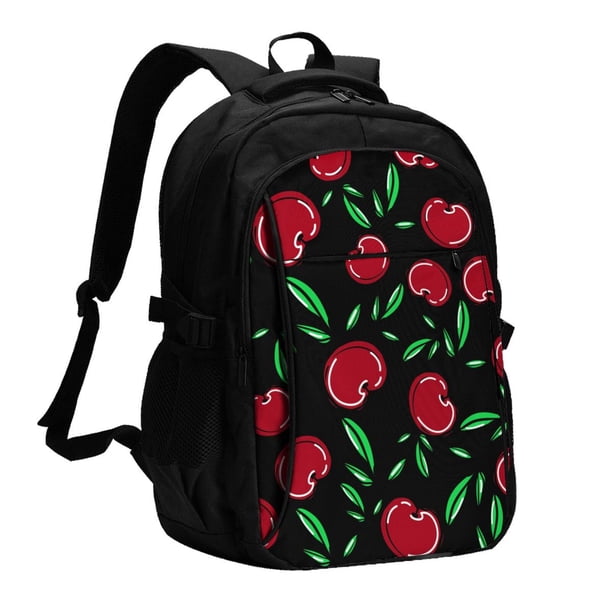 Balery Cherry Mochila con carga USB para hombre y mujer - Mochila impermeable y antirrobo para laptop con puerto USB para viajes, trabajo