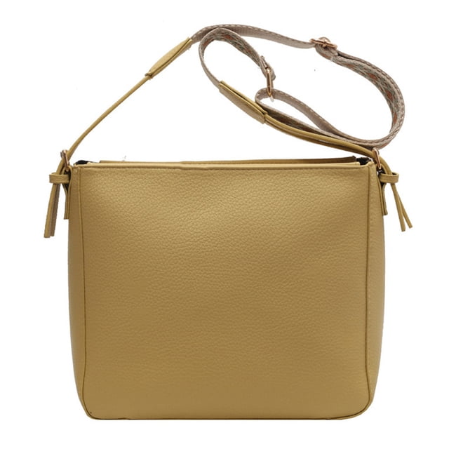Bolso de PU de gran capacidad tipo cubo adecuado para desplazamientos diarios Bolso bandolera tipo mensajero de banda ancha Joker. Amarillo