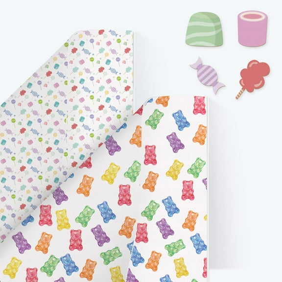 Cheerland 12 Pcs Gummy Bear Wrapping Paper Candy Gift Wrap Candyland Themed Birthday Party Baby Shower Decorations