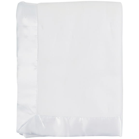 TL Care Fleece Blanket with Silk-Like Satin Trim, Soft, Warm & Cozy, White, 30" x 40" for Boys and Girls, Perfect for Baby Carrier, Stroller, Travel and Gifting