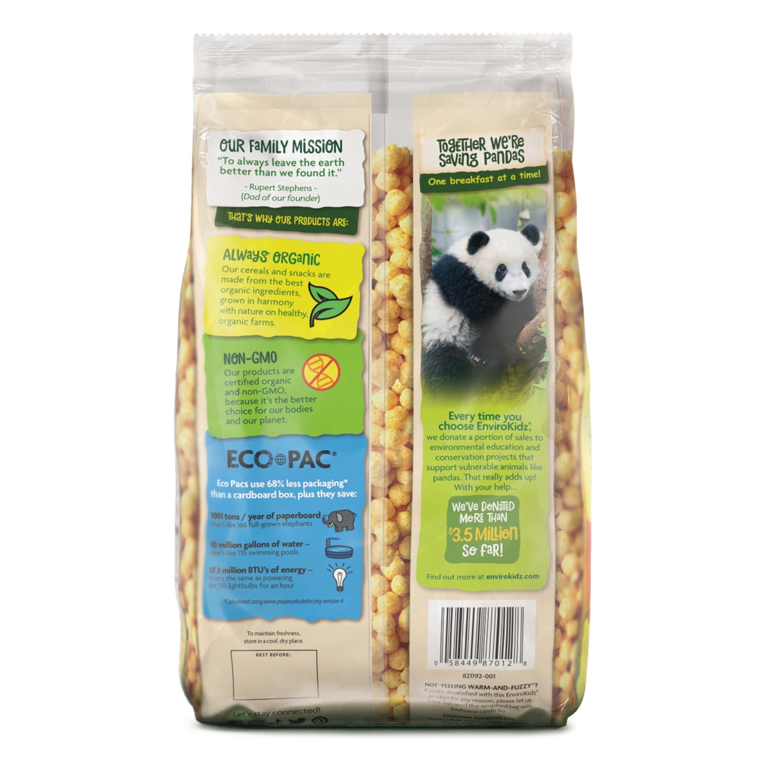 EnviroKidz Organic Panda Puffs Breakfast Cereal, 24.7oz Bag (pack of 6)