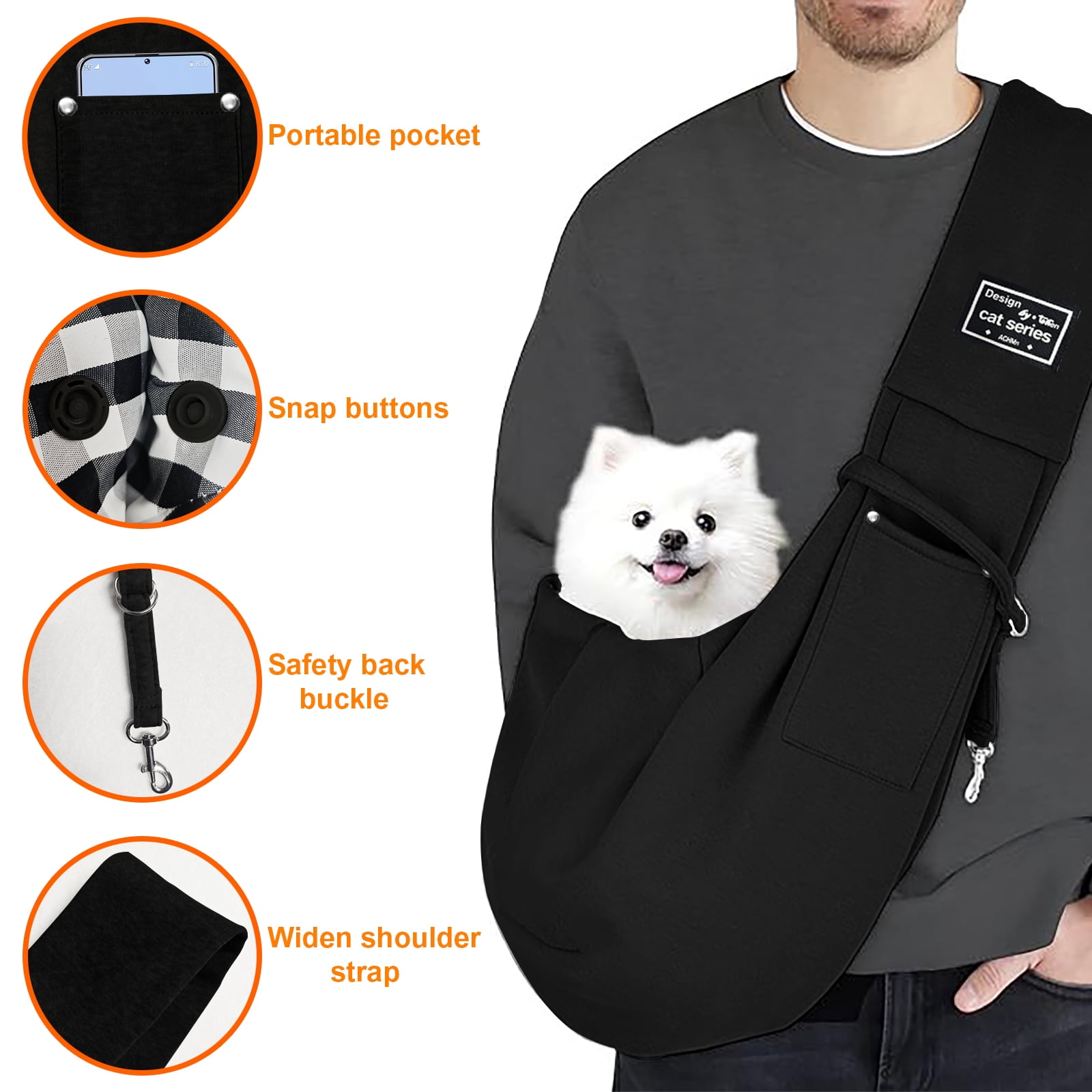 GOUWAN Dog Sling Carrier, Pet Sling for Small Dogs Puppy Cats up to 15lbs, for Outdoor Travel, Black