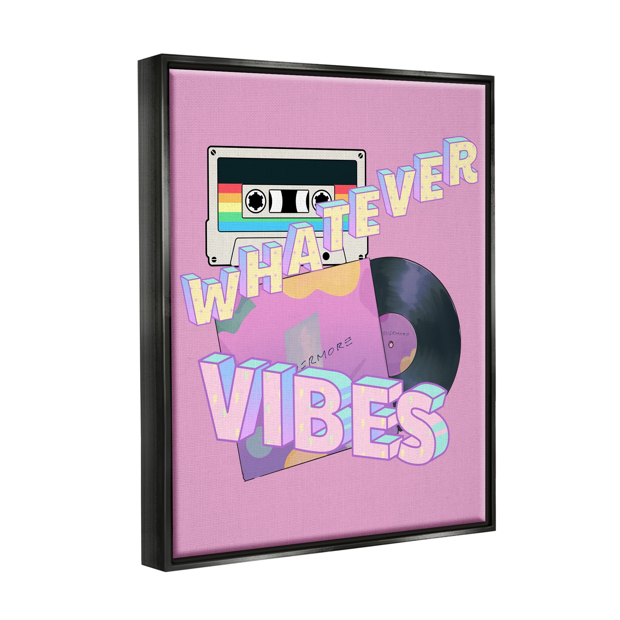 Stupell Industries Whatever Vibes Retro Cassette Religious Painting Black Floater Framed Art Print Wall Art