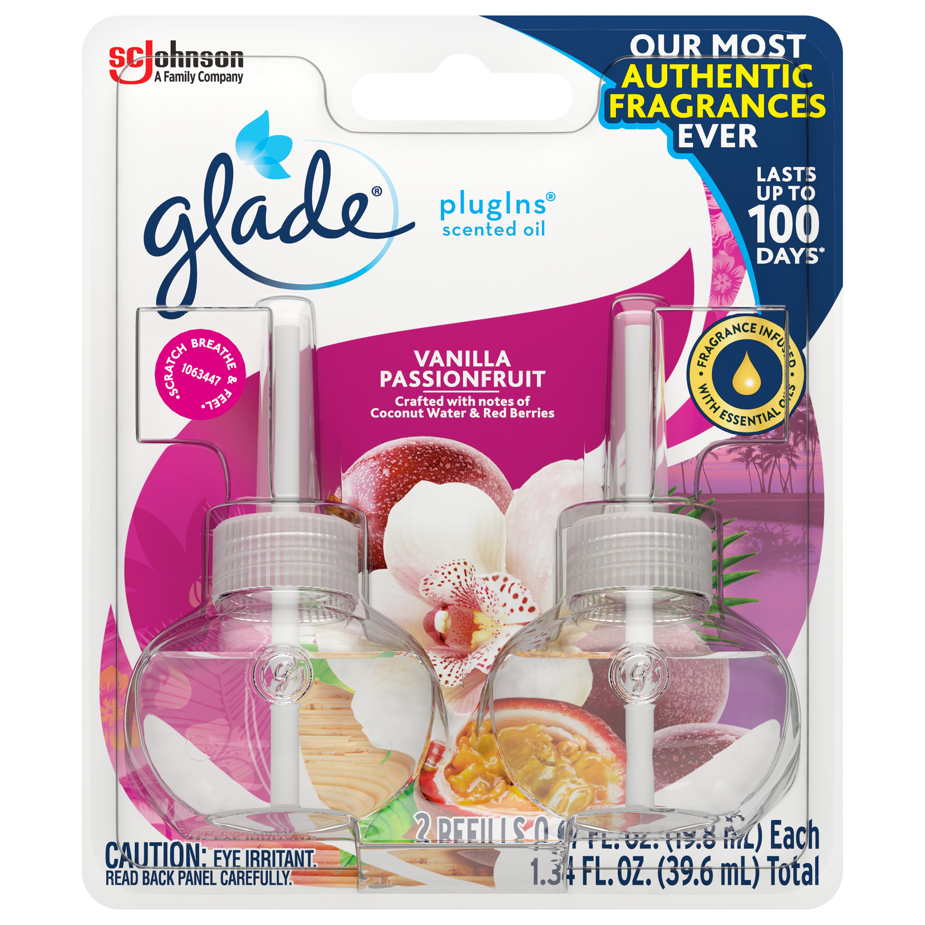 Glade PlugIns Refill 2 CT, Vanilla Passion Fruit, 1.34 FL. OZ. Total, Scented Oil Air Freshener