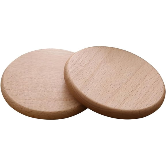 2PCS 3.5 Inch Round Wooden Coasters for Drinks Wood Cup Mug Holders Flat Tabletop Protection Natural Beech Wood Coffee Cup Mats Saucers Pads for DIY Stained Painting Bar Kitchen Decor