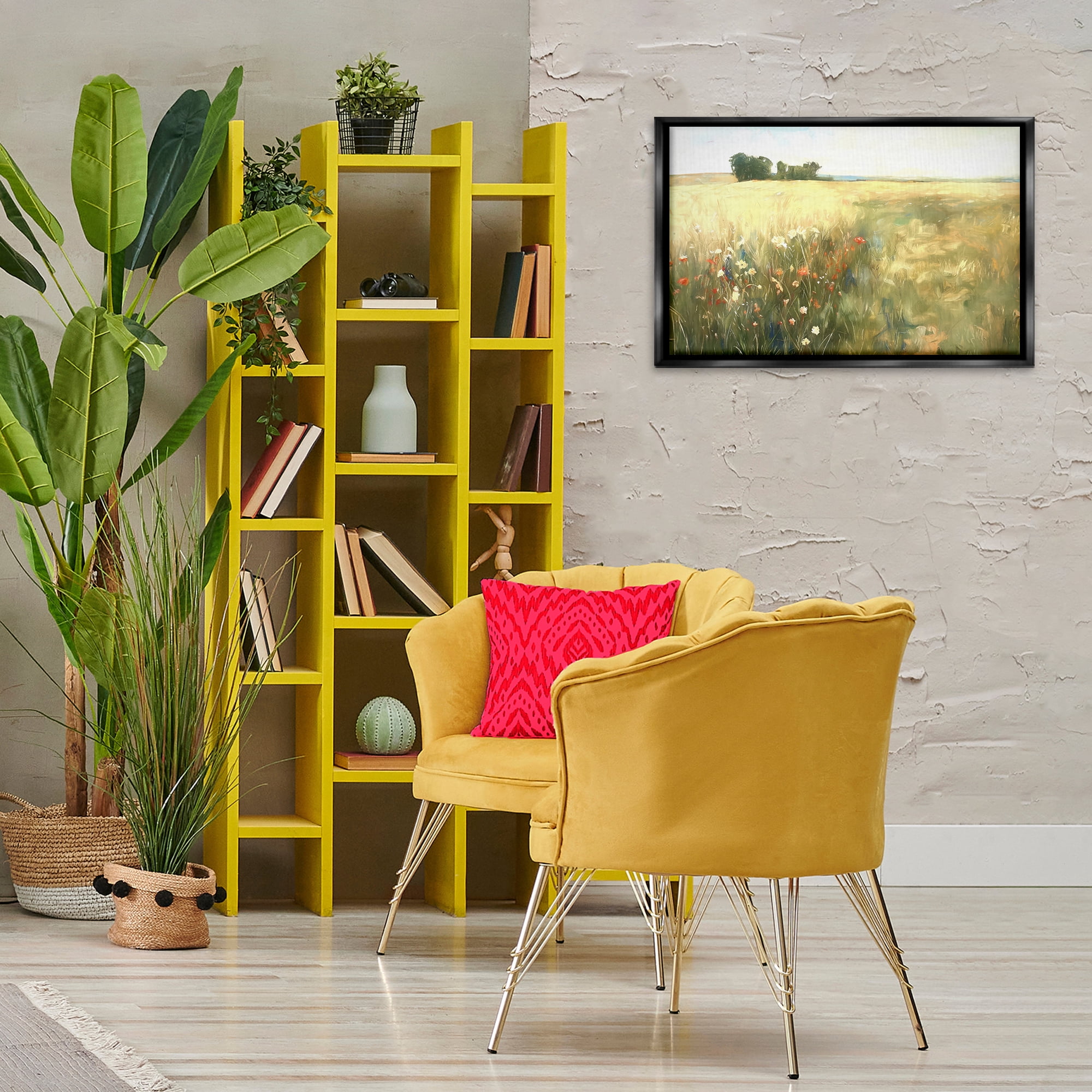Stupell Industries Floral Prairie Meadow Landscape & Nature Painting Black Floater Framed Canvas Art Print Wall Art, 25 x 17