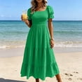 thumbnail image 4 of Aimik Womens Smocked Midi Dress Square Neck Puff Short Sleeve Tiered Ruffle A Line Flowy Dresses for Spring Summer, 4 of 6