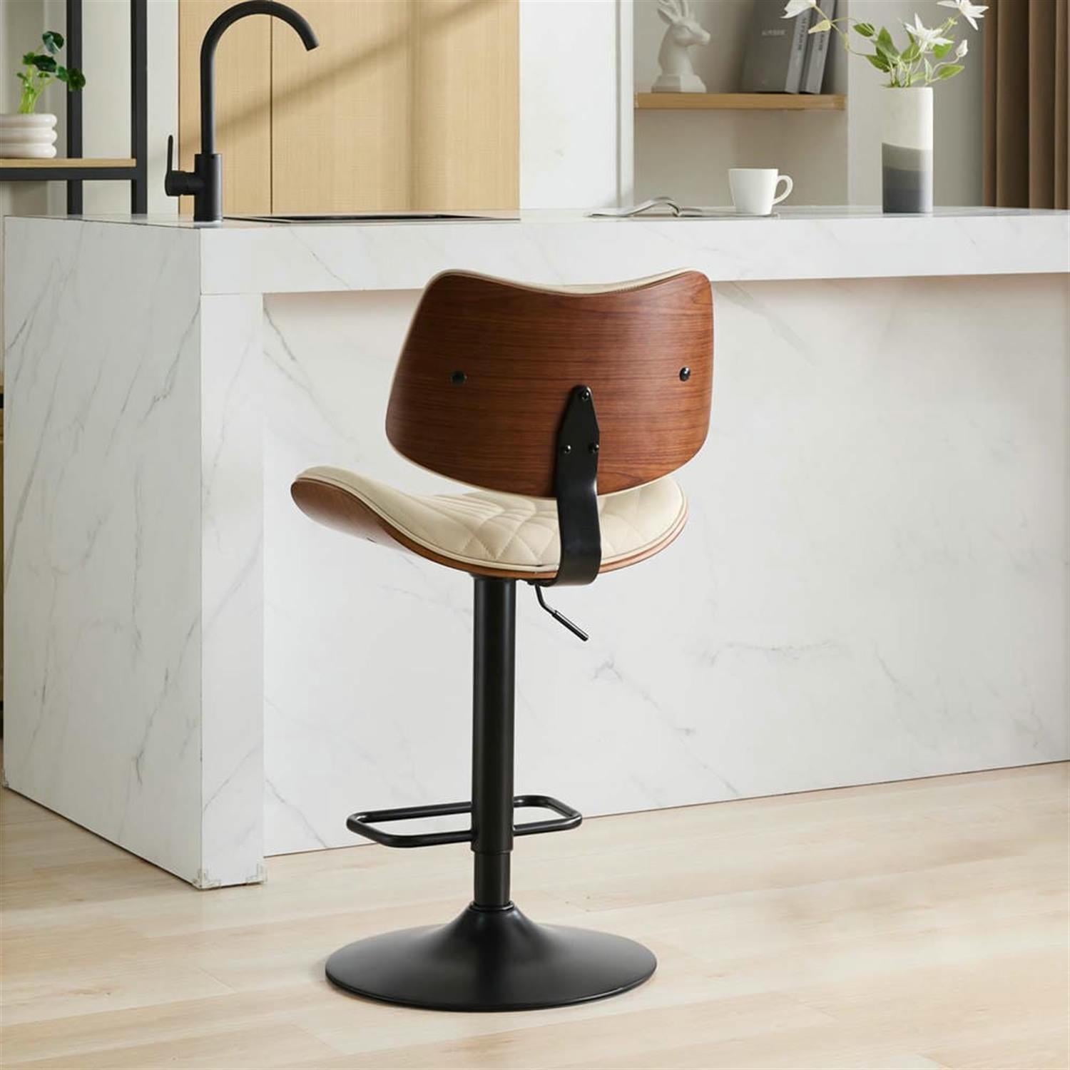 Demi Bonn 46" Adjustable Counter Height Bar Stools, Upholstered Swivel Barstools with Back, Kitchen Island Countertop Chairs for Dining Room, Beige