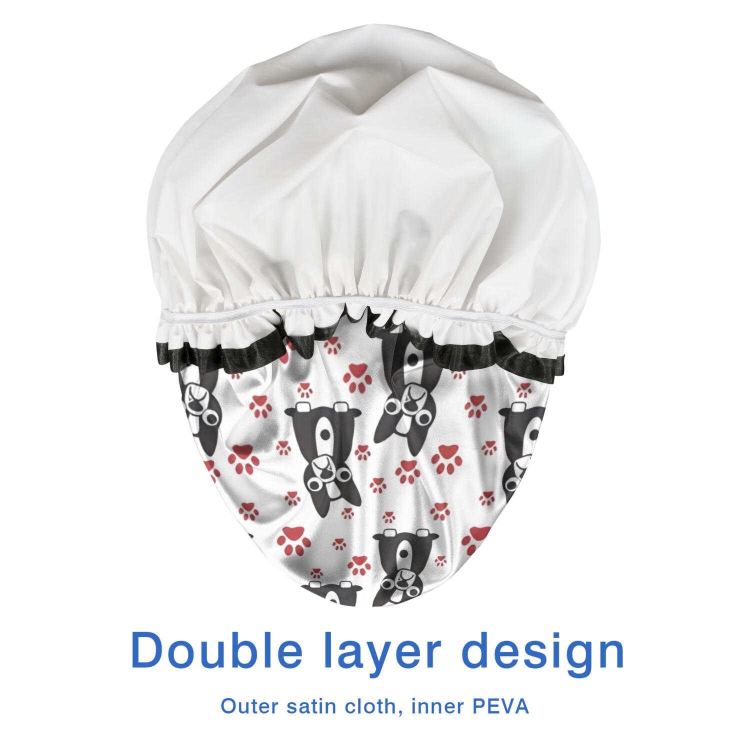 Shower Caps,Boston Terrier Puppy Dog Waterproof Shower Cap for Women 4 Pieces,Double Reusable Hair Cover for Shower PEVA Elastic Stretch Hem