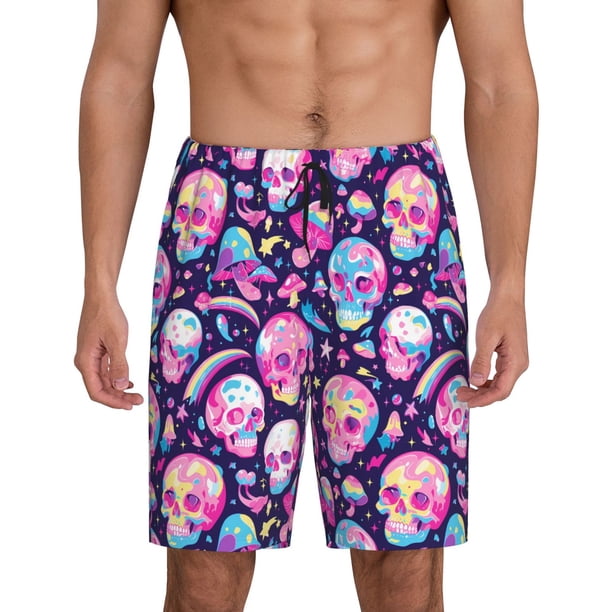 Fotbe Skull mushroom colorful cute Pantalones Cortos de Pijama para Hombre, Ropa de Dormir, Pantalones de Pijama Cortos para Hombre-4X-Large