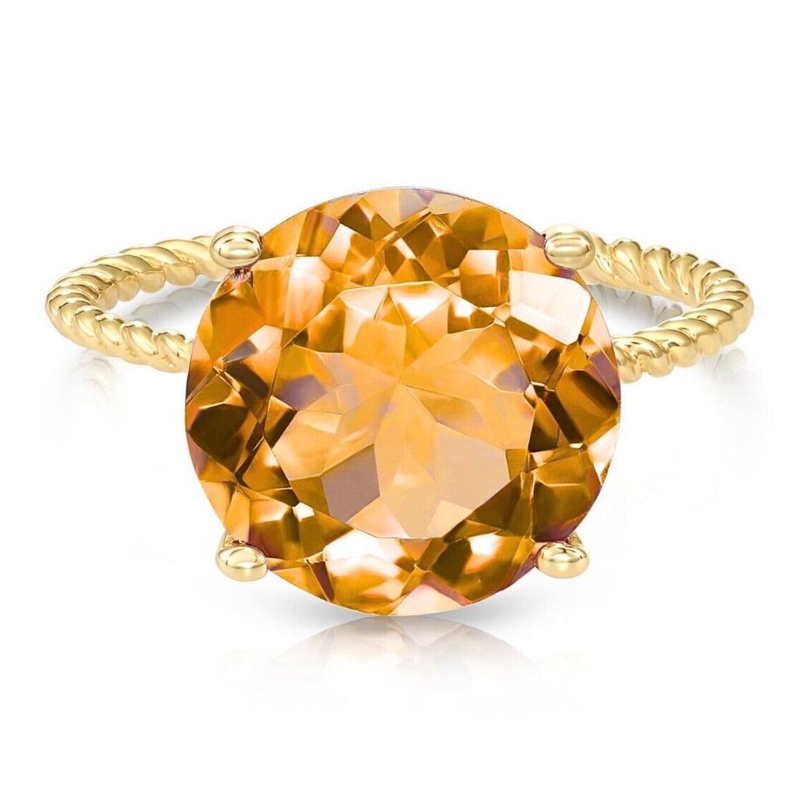 Tilo Jewelry 14K Yellow Gold 5 Carat Natural Citrine Solitaire Engagement Ring with Twist Rope Band | Size 5 | Gemstone Statement Ring for Women, Girls, Unisex