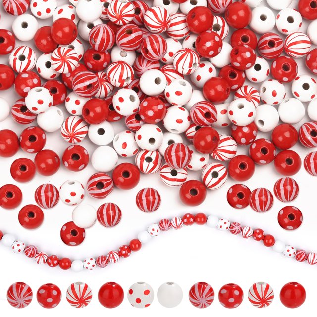 Craft Beads Lucomb, 180 unidades, cuentas navideñas de madera de 16 mm