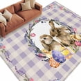 thumbnail image 2 of Area Rug for Living Room, Easter Bunny Non-Slip Indoor Large Carpet for Bedroom/Dining Room, Spring Easter Eggs Chick Floral Purple Check Washable Low-Profile Rectangle Floor Runner Rugs - 5 x 8 Ft, 2 of 7