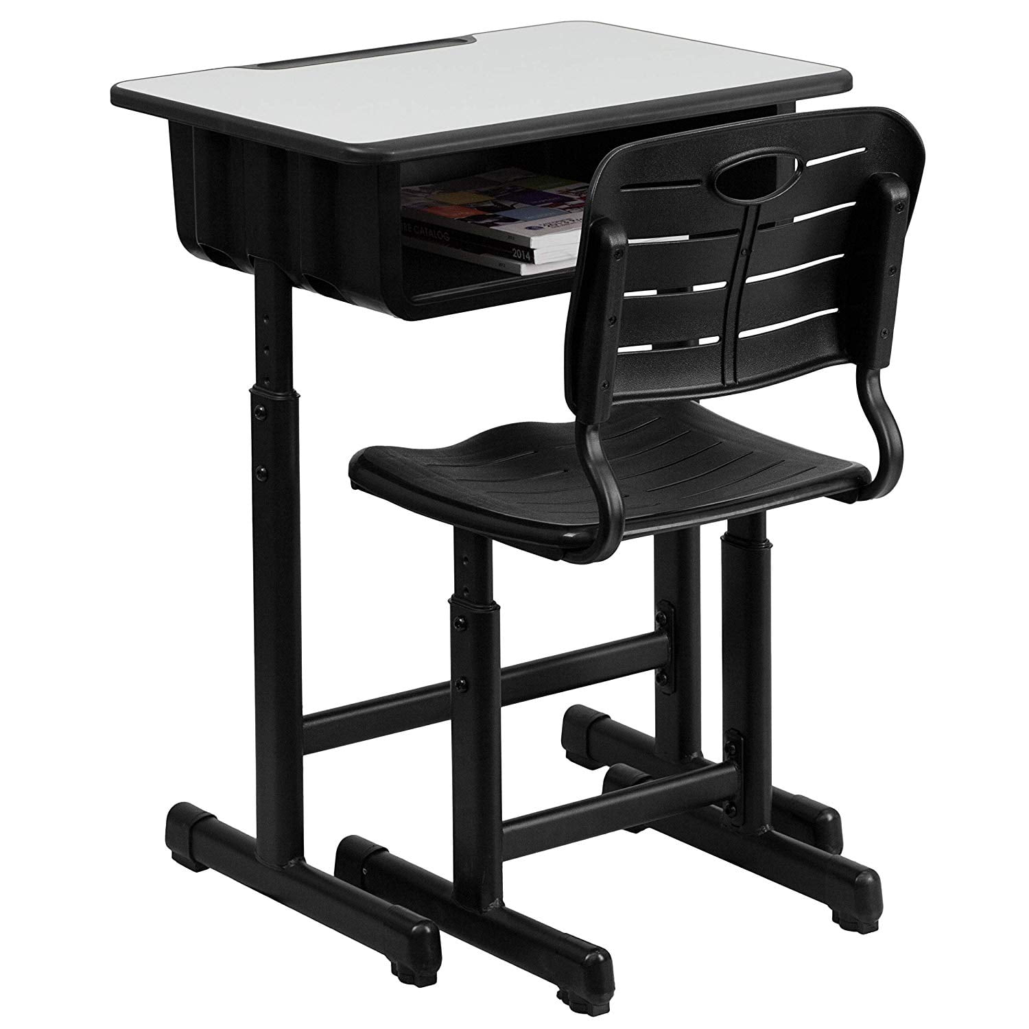 UBesGoo Adjustable Heigh Student Desk and Chair with White Top Pedestal