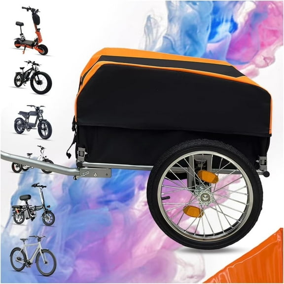 Collapsible Utility Trailer for Bike/E-Scooter – 330lb Load, Quick Connect Hitch, Waterproof Rain Cover, High-Visibility Reflectors, Tool-Free Assembly