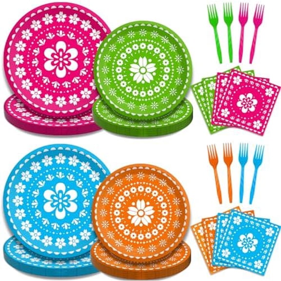 96 Pcs Fiesta Party Plates, Mexican: Cinco De Mayo Decorations, Disposable Paper Plates Napkins, Serves 24 – Home Decor