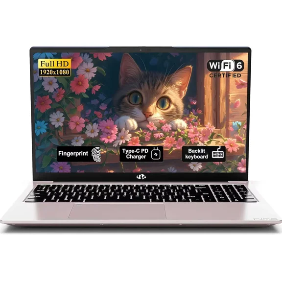 15.6" FHD Student Laptop, Intel N150 Processor (4-Core, up to 3.6GHz), 8GB RAM, 256GB SSD, Fingerprint, Backlit Keyboard, 2-Year Warranty-Rose Gold
