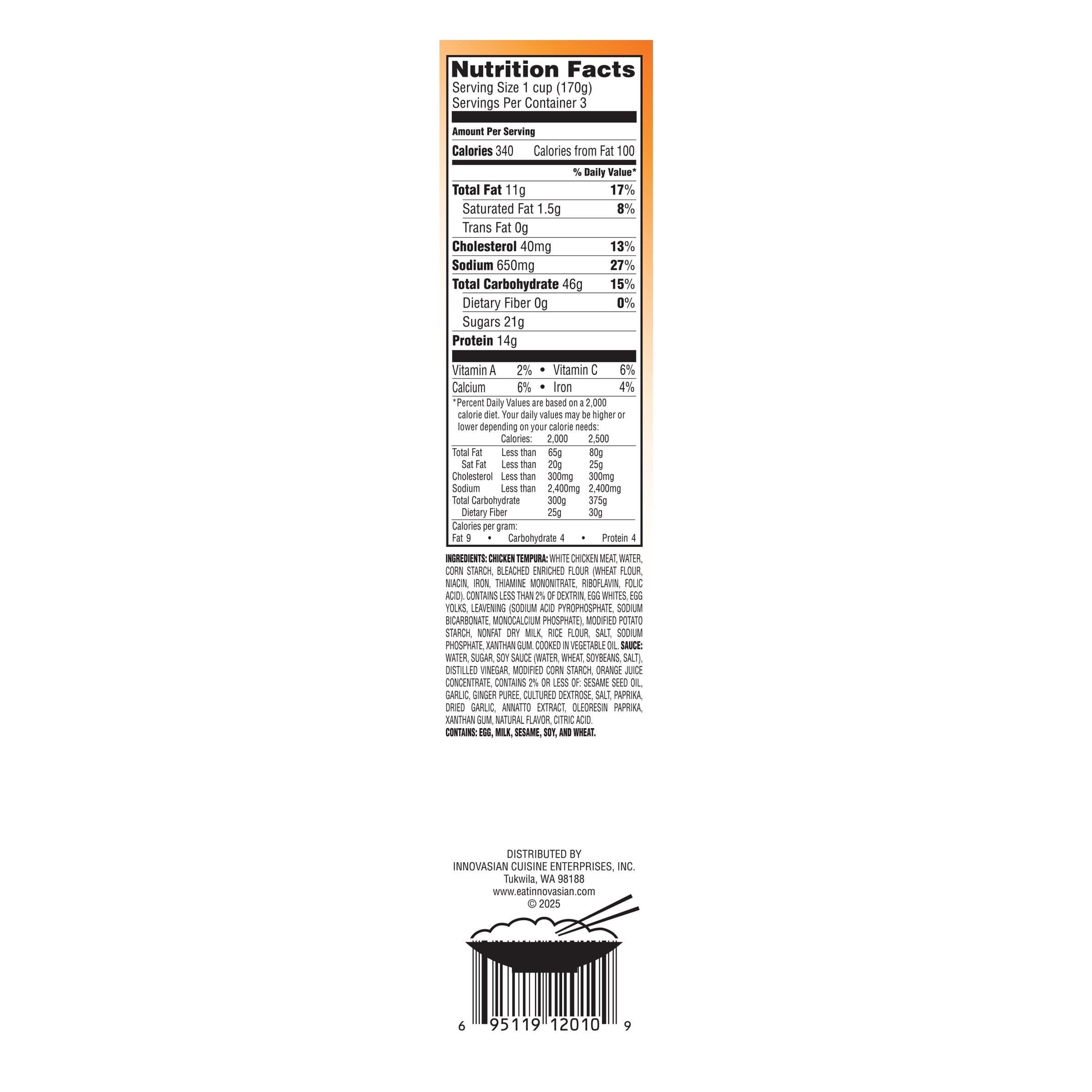 InnovAsian Orange Chicken Meal, 18 oz (Frozen Meal)