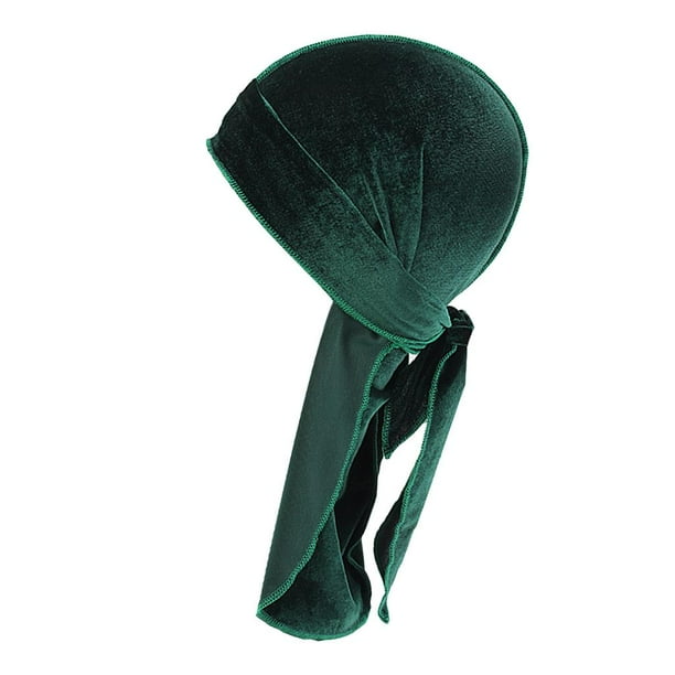 Pañuelo de terciopelo unisex para adultos, gorro tipo bandana Durag, suave, estilo pirata, con cola larga Verde