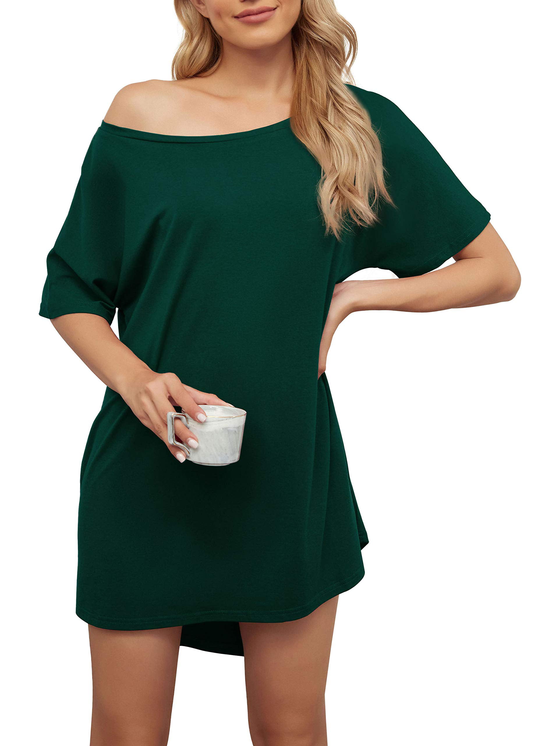 HIYIYEZI Women Loose T Shirts Home Short Shirt Mini Dresses Tops(Large,Dark  Green) - Walmart.com