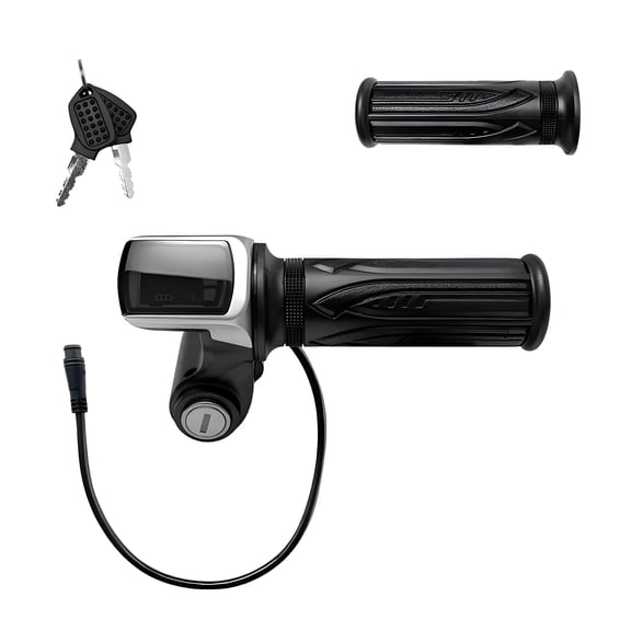 LADYGYM Electric Bike Throttle Grip with Lcd Display for 36V/48V E-Bikes Scooters Waterproof 6-Pin Inter Key Lock Real-Voltage Monitor 7/8" Handlebar Compatible