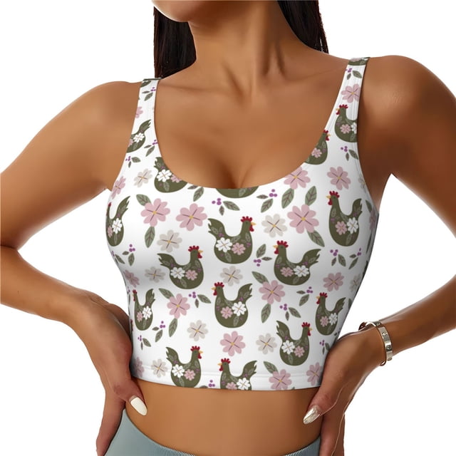 Fotbe Flowe Rooster Sujetador Deportivo Largo sin Aros para Mujer con Almohadillas y Soporte Medio, Transpirable y Absorbente, Camiseta Tipo Chaleco o Tank Top-XX-Large