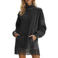 thumbnail image 6 of Women's Dress Long Sleeve High Neck Loose Fit Solid Color Suede with Pockets and Tassel Detail Midi Dress for Spring Fall,Dark Gray,S, 6 of 7