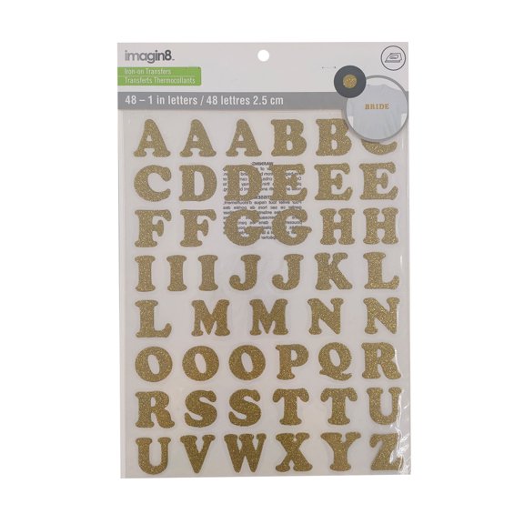 Imagin8 1" Iron-On Gold Glitter Letters, 12 Packs: 48 ct. (576 total)