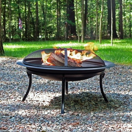 Sunnydaze Portable Fire Pit Bowl with Spark Screen and Carrying Case, Folding Outdoor Patio and Camping Wood Burning Fireplace, 29