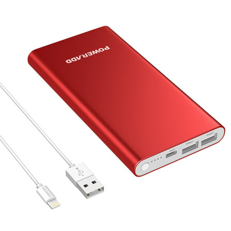 Poweradd Pilot 4GS 12000mAh Power Bank 3A Dual USB Ports External Battery Portable Charger for iPhone iPad Samsung Galaxy Mobile Cellphone with Lightning 8-Pin Cable