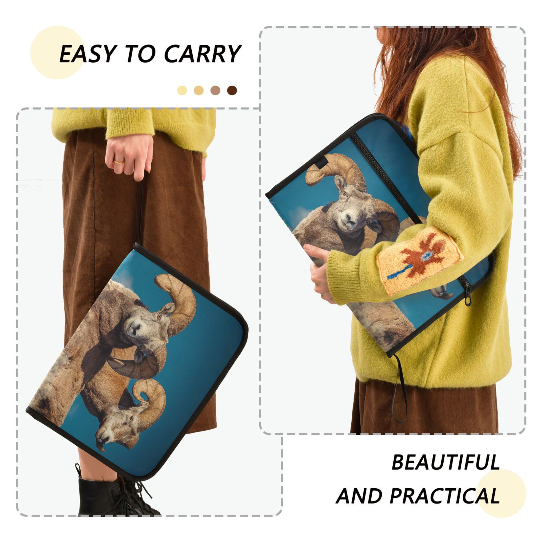 Expandable Folder with Colored Tabs, Desktop Folding Folder for Organizing Files by Category, with 13 Pockets, Suitable for Office Use Bighorn Sheep