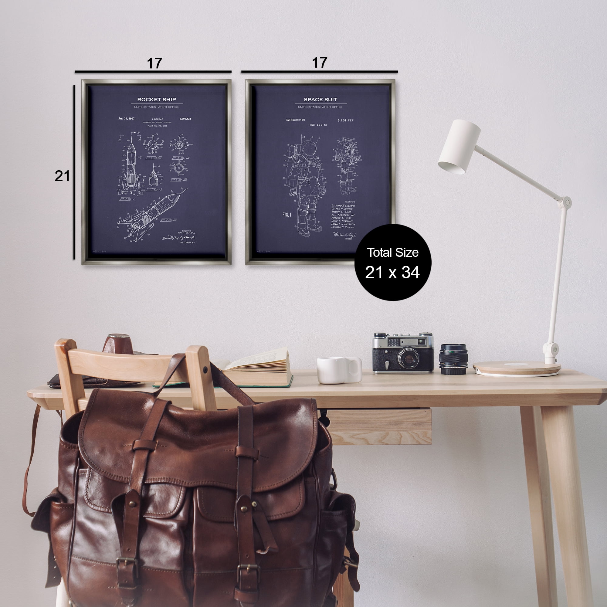 Stupell Industries Rocket Space Suit Diagram Education Painting Gray Floater Framed Canvas Art Print Wall Art, 17 x 21, Set of 2