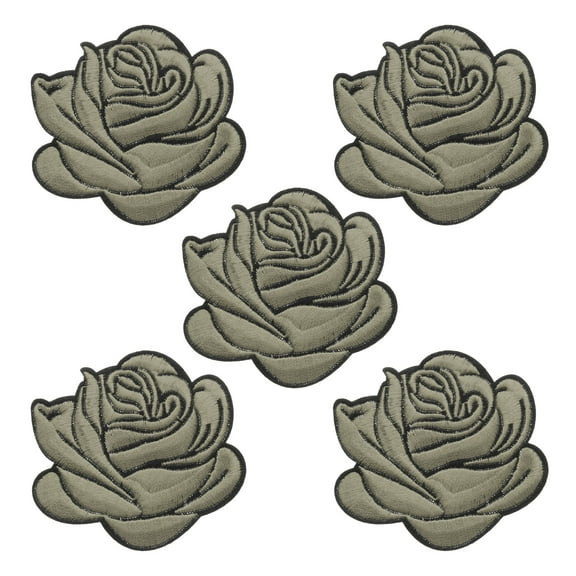 Uxcell 5 Pcs Green Rose Embroidered Patch Appliques 3D Flower Sew Iron on Decorative Patches for Women's Dress Jeans