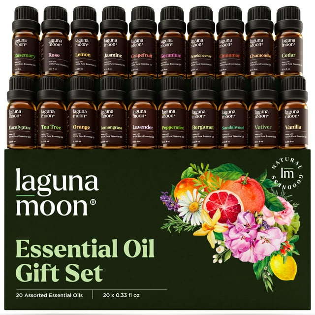 Juego de aceites esenciales – Los 20 mejores aceites para difusores, humidificadores, masajes, aromaterapia, fabricación de velas, cuidado de la piel y el cabello, menta, árbol de té, lavanda, eucalip