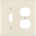 thumbnail image 2 of Leviton Toggle Switch Duplex Outlet Wall Plate - 2 Gang, Light Almond, Smooth Plastic, 2 of 2