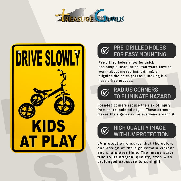 Drive Slow Kids at Play Metal Sign - Child Safety Caution
